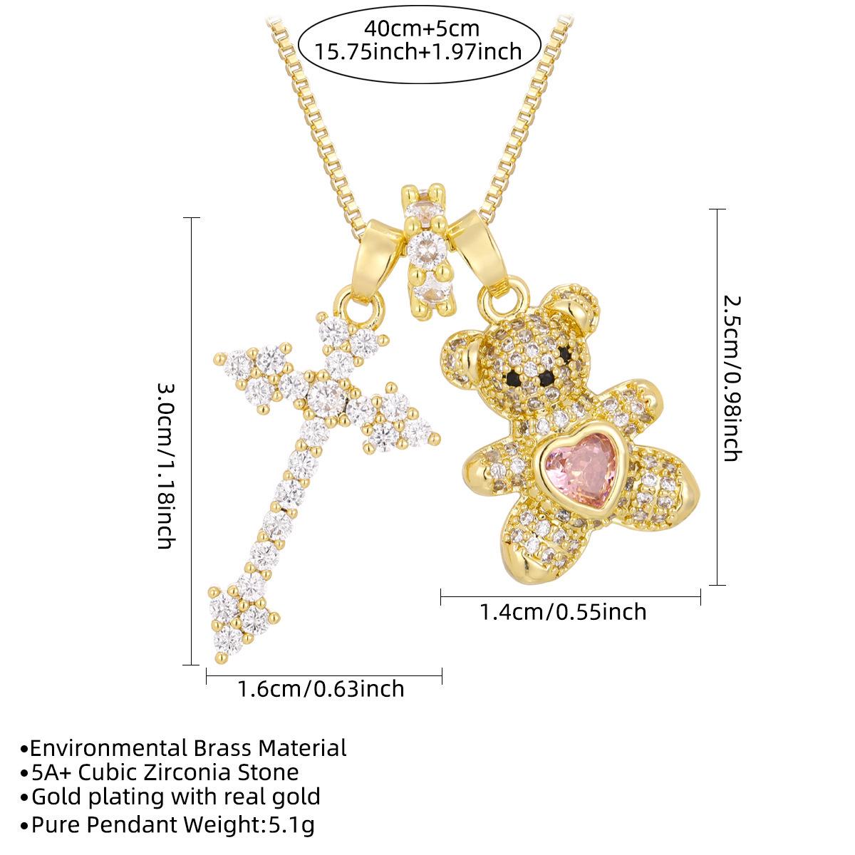 Chic Multicolor Heart & Bear Zircon Pendant Necklace