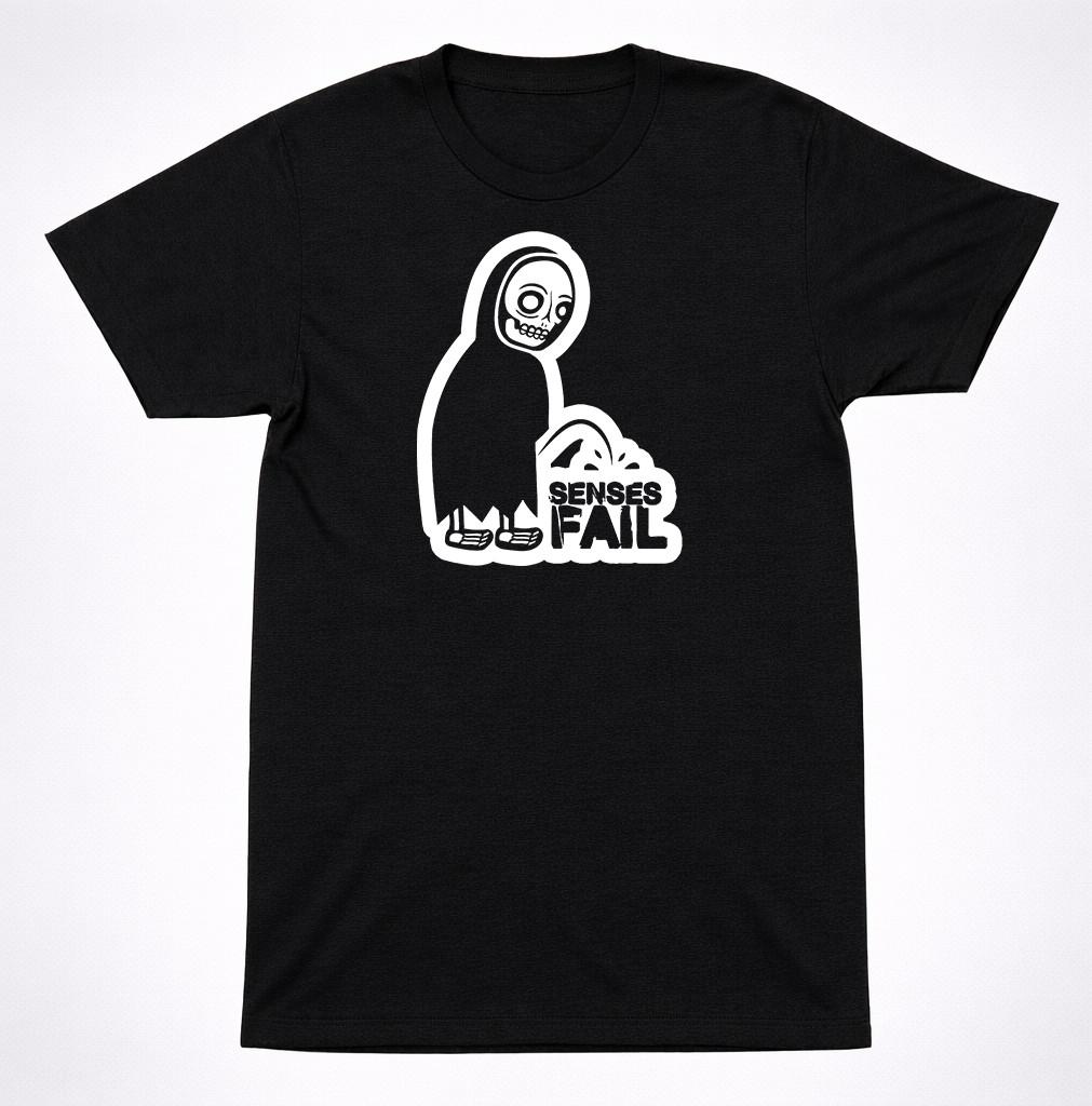 Senses Fail Grim Reaper Peeing Logo Black T-Shirt Post Hardcore Emo Band Graphic S разноцветный