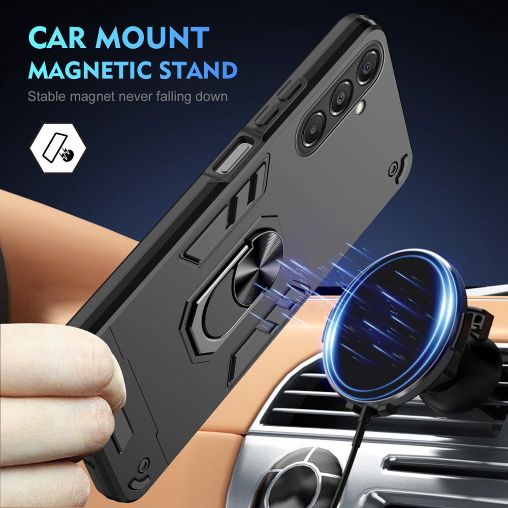 KEYSION Shockproof Armor Case for Samsung A17 5G Soft Silicone+PC Metal Ring Stand Phone Back Cover for Galaxy A17 5G
