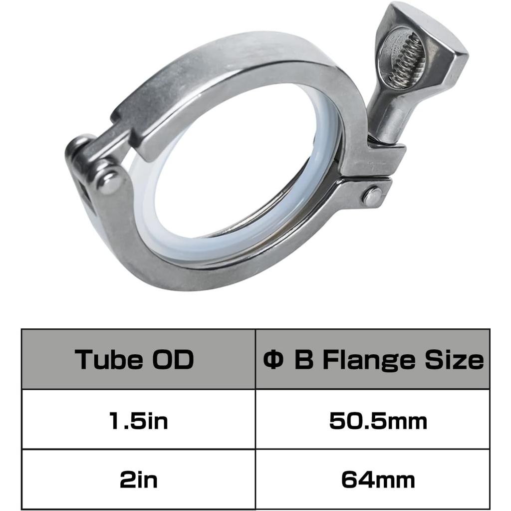 5PCS 1.5" Stainless Steel Tri Clamp, Heavy Duty Sanitary With Wing Nut and Silicone Gaskets for Ferrule TC