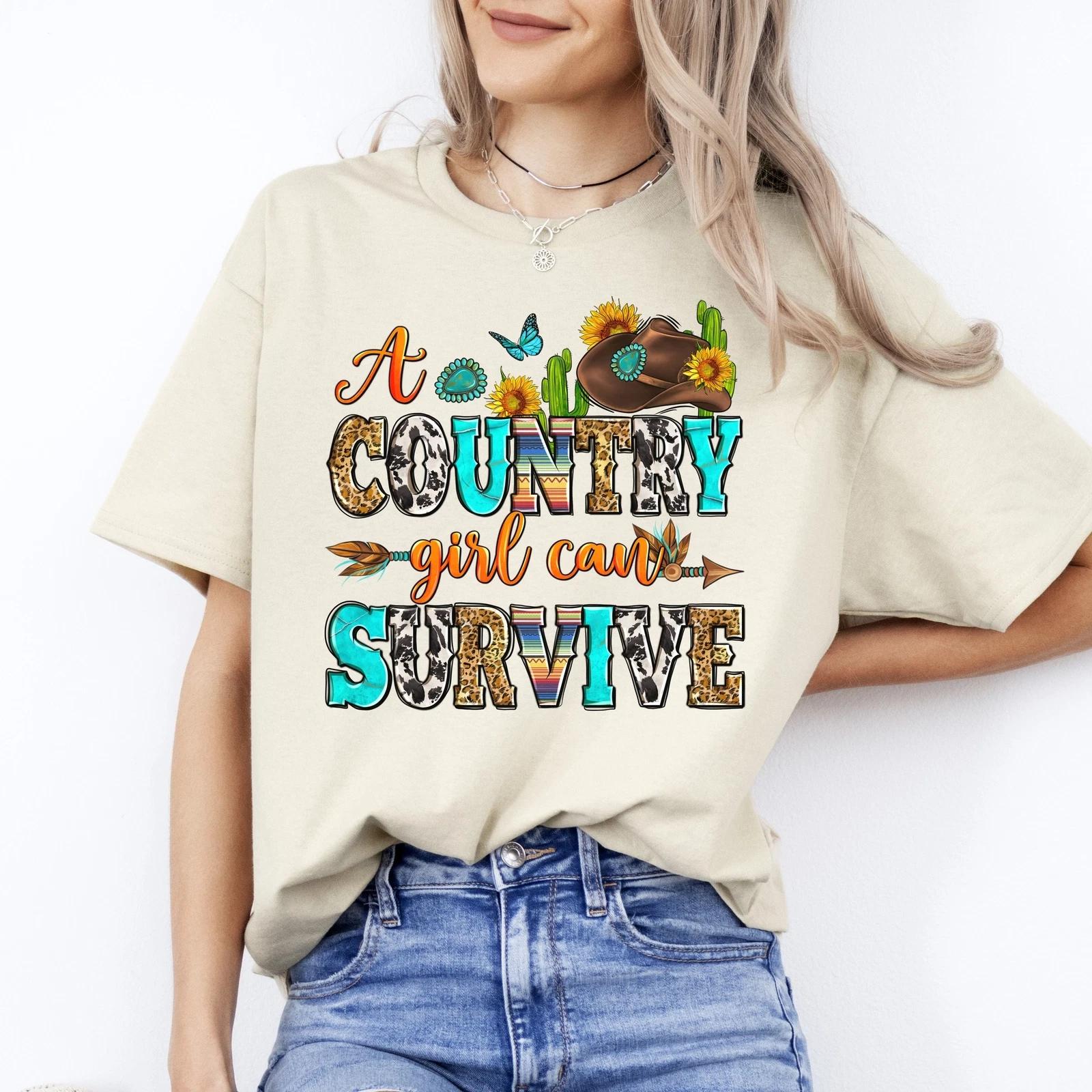 A country girl can survive T-Shirt Texas Western girl Unisex tee White Sand Grey S