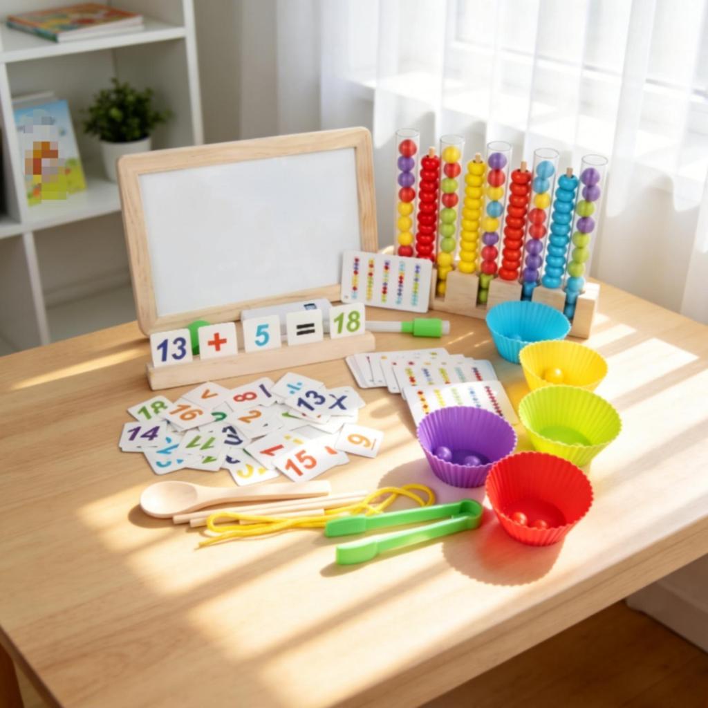 Counting Matching Toy Arithmetic Cards Bead Sorting Clear Tubes Activity Set for