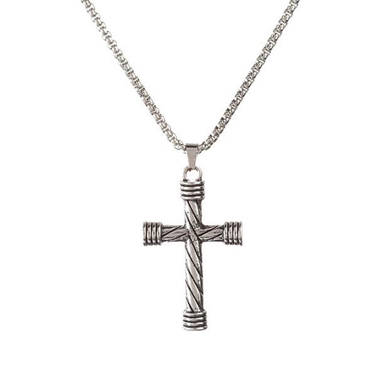 Men's Retro Cross Titanium Steel Necklace - European & American Style, Long Sweater Chain, Hip Hop, Versatile for Couples.