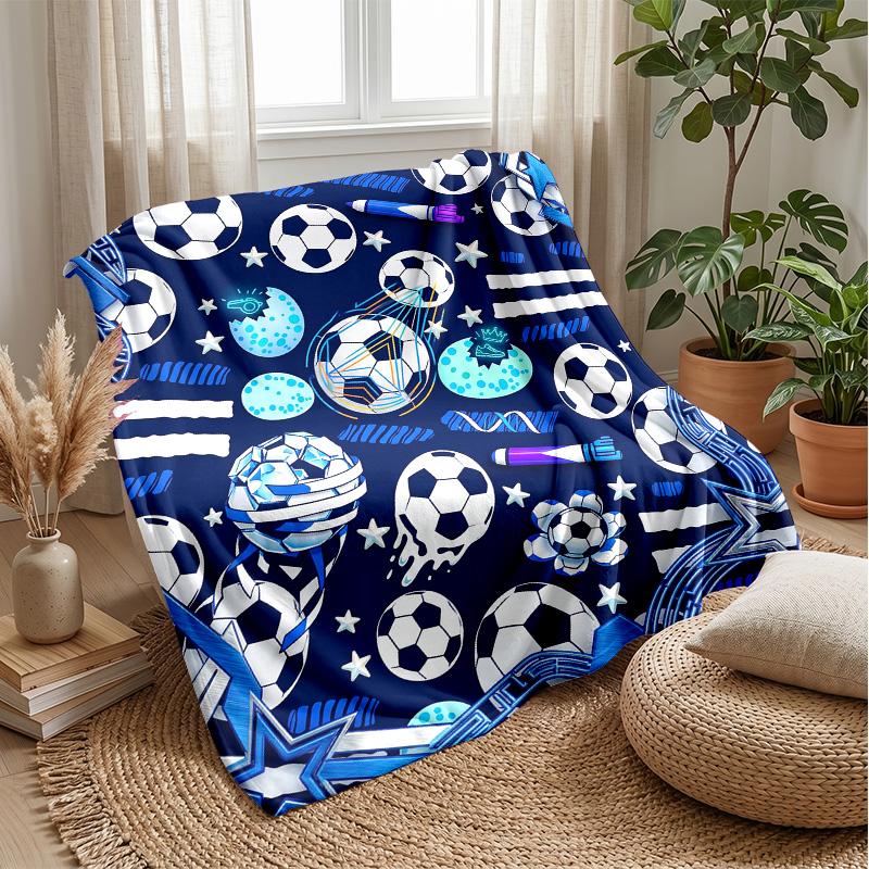 Soccer Ball Splash Energy Theme Blanket Lightweight Warm Flannel Blanket Decorative Throw Blanket for Home Decoration