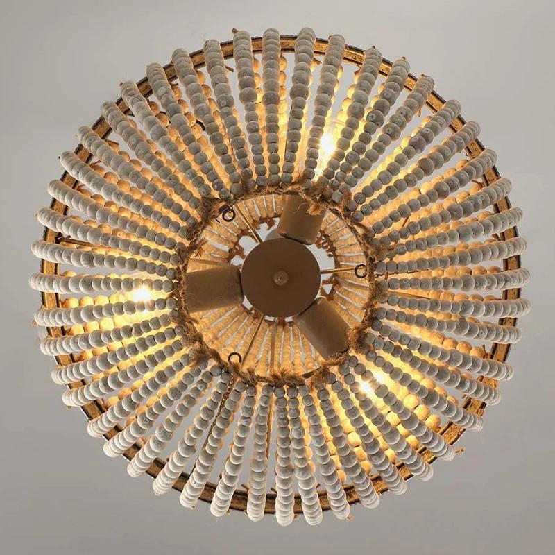 Modern Loft Retro Chandelier E27 Blue Wooden Bead Chandelier Boho Style Decor Light Living Room Bedroom Hotel Kitchen Lamp