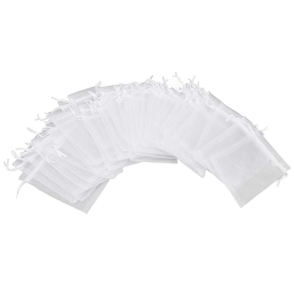 100pcs Small Mesh Bags Drawstring Sheer Organza Bags for Candy Weeding Jewelry White