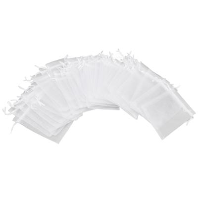 100 Stück Kleine Netzbeutel Kordelzug Durchsichtige Organzabeutel für Süßigkeiten Hochzeit Schmuck Weiß