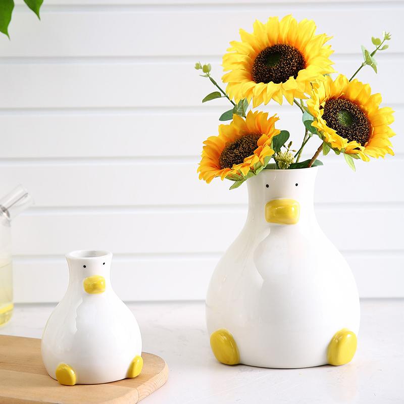 Cute Duck Vase Ceramic Hydroponic Vase Desktop Ornament Home Decor Garden Decoration