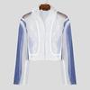 INCERUN Sexy Men Stitching Perspective Long-sleeved Mesh T-shirt Tops