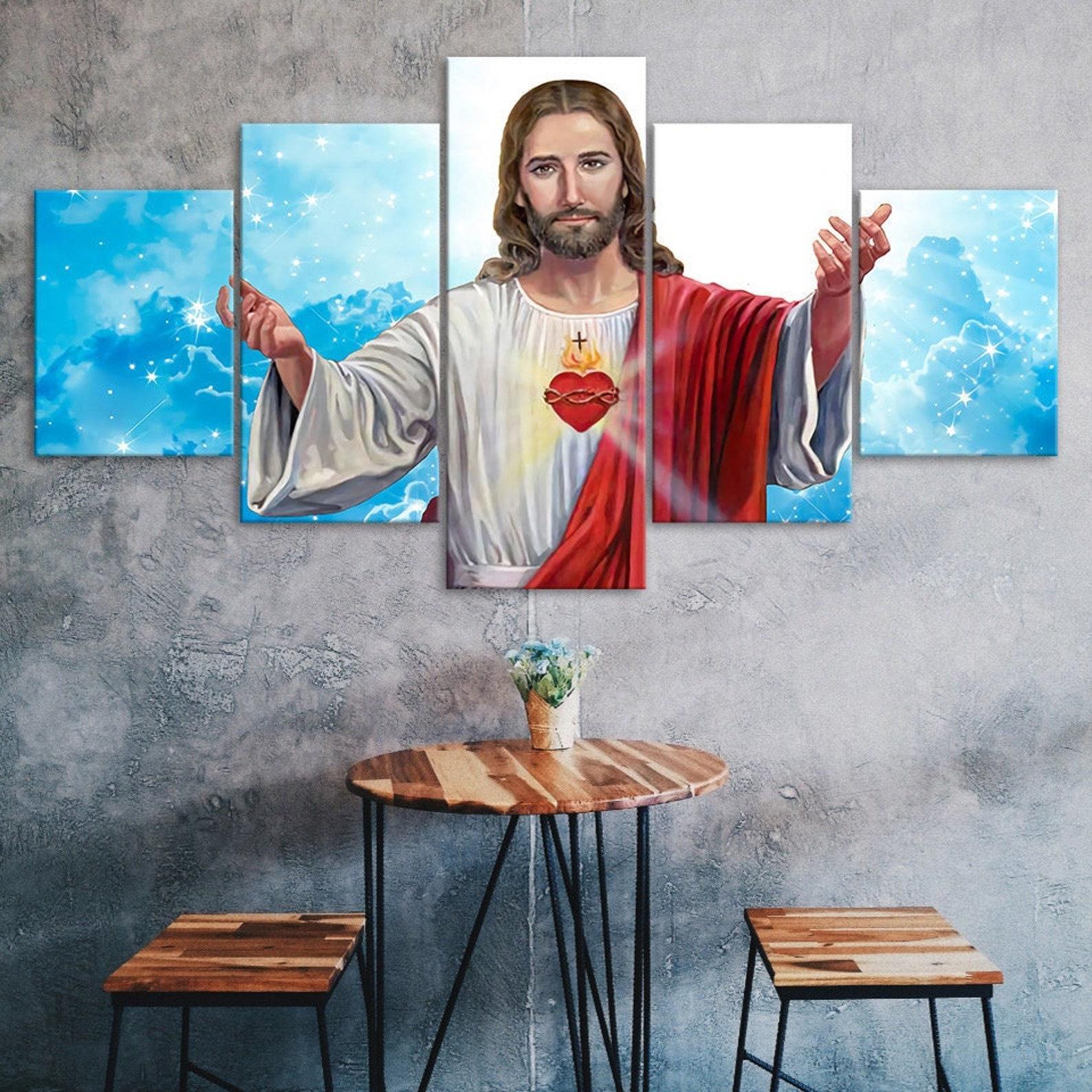

Jesus Love Artwork Christianity Religious Poster 5 Piece Five Panel Wall Canvas Print Modern Art Picture Home Decor Gift For Him For Her 20X35 20X45 20X55CM