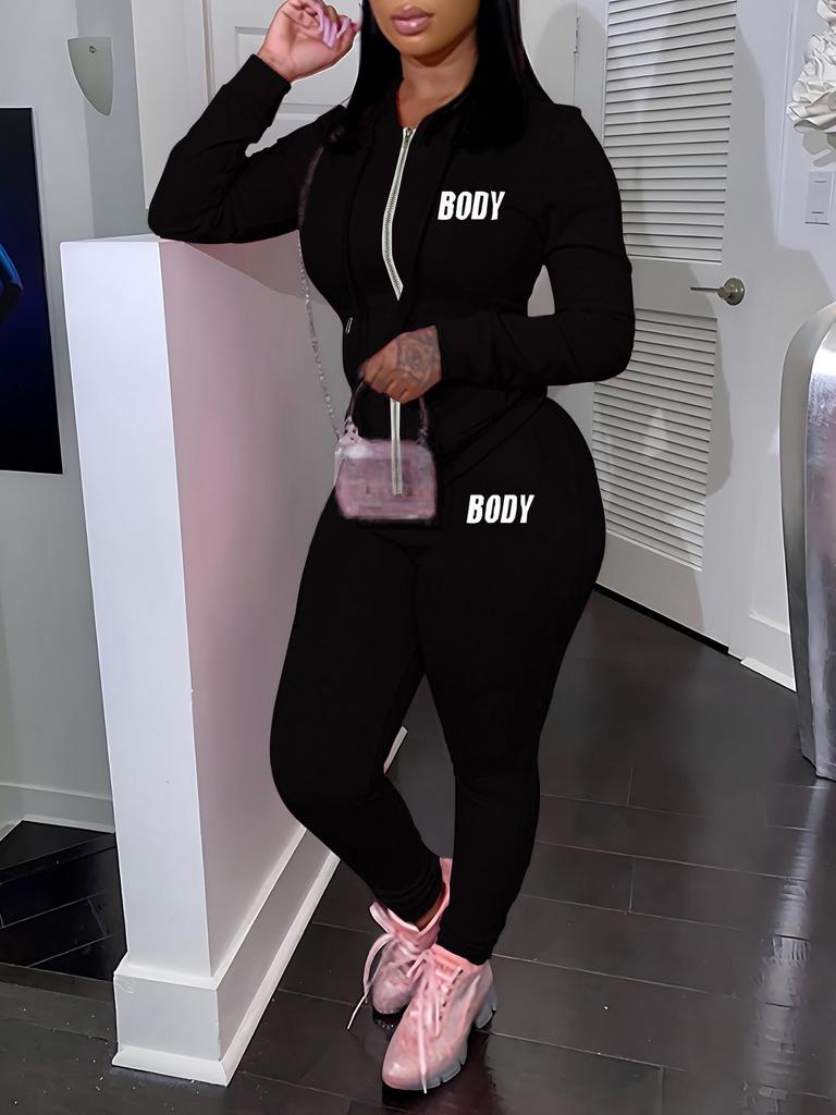 2024 European and American Women's Autumn Hoodie & Sweatpants Set - Casual Letter Print Sportswear