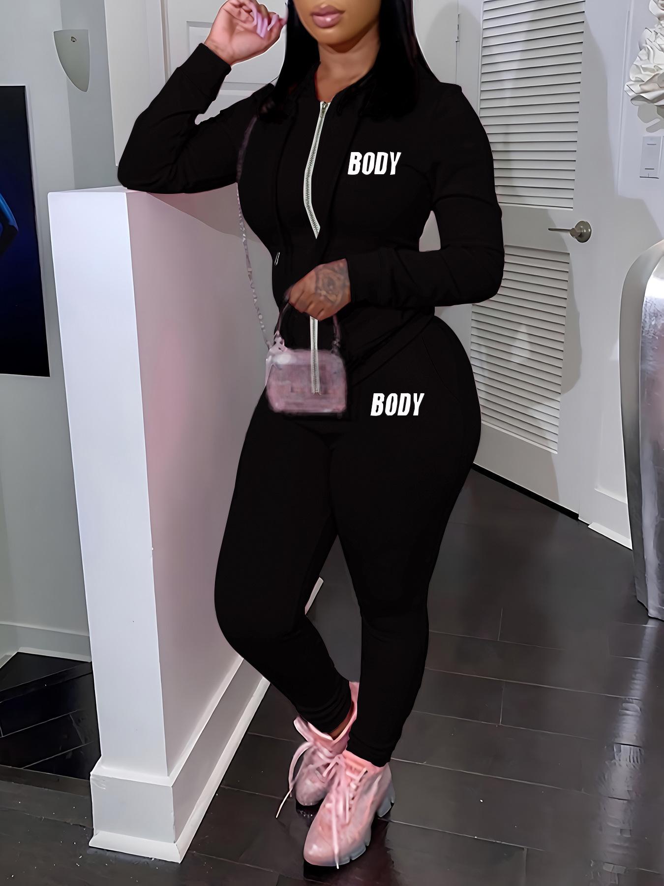 

2024 European and American Women s Autumn Hoodie & Sweatpants Set - Casual Letter Print Sportswear XL чорний