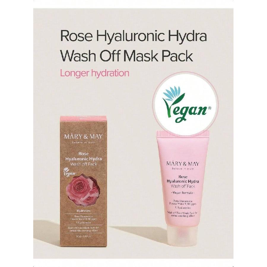 Mary&May Vegan Rose Hyaluronic Hydra Wash Off Mask 30ml Or 125ml - Cream Caly Mask For Moisturizing, Pore Purifying, Skin Softening - Korean Skincare