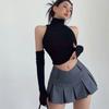 Summer Aesthetic Retro Off Shoulder Top Women Patchwork Sexy High Neck Slim Vest Female Fashion Design Casual Short Street Style Tops New