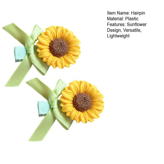 2Pcs Girl Hairpins Versatile Sunflower Decor Hair Clips Wide Soft Ribbon Decoration Side Bangs Hair Pins Hair Accessories
