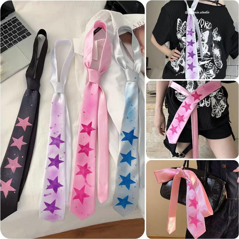 Star Gradient Neck Tie for Women Sweet Decorative Soft Neck Scarf Trendy Necktie for Theme Party Cosplay Accessories