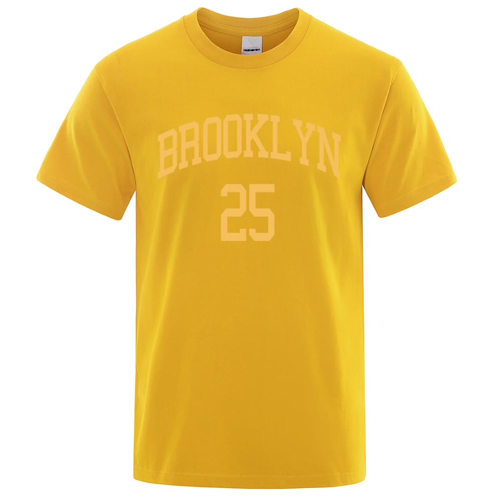 Brooklyn 25 City Yellow Letter Luxury T Shirts Men Casual Breathable Tshirts Shirts Oversized Cotton Short Sleeve