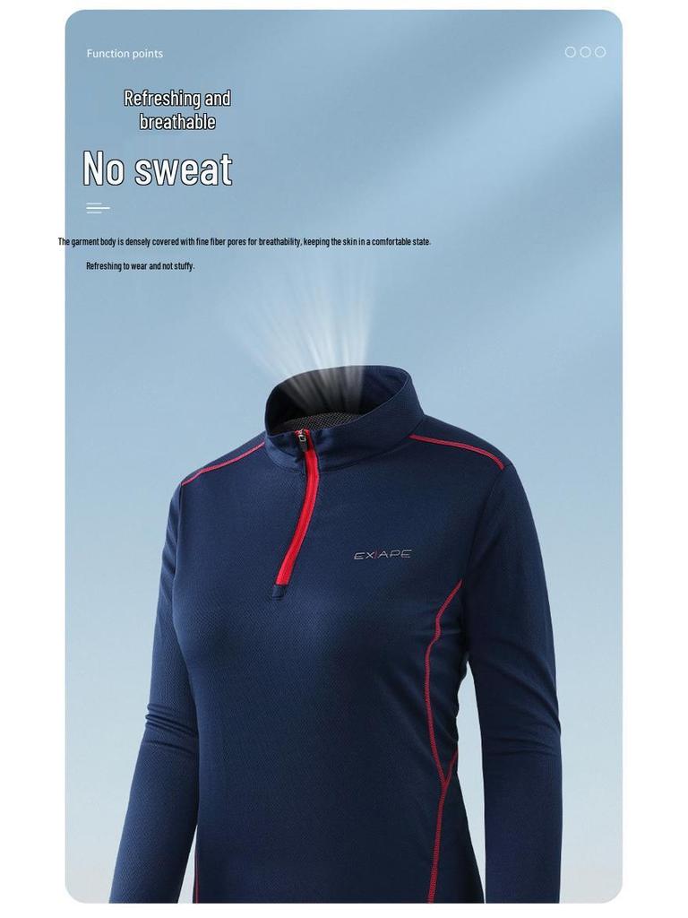 Damen Schnelltrocknendes Langarm-Laufshirt mit Farbblock