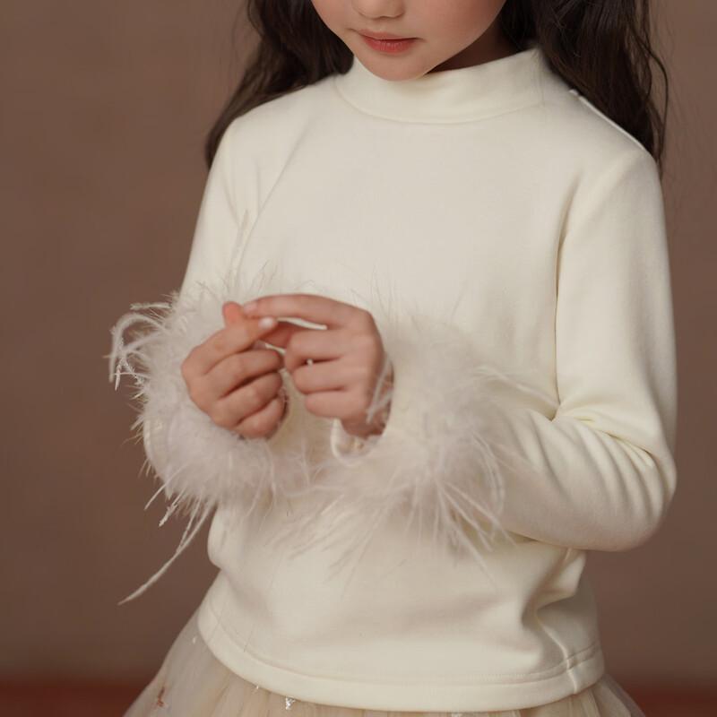 Hacikis Girls  Winter Fleece-Lined Mock Neck T-Shirt with Fur Trim 160