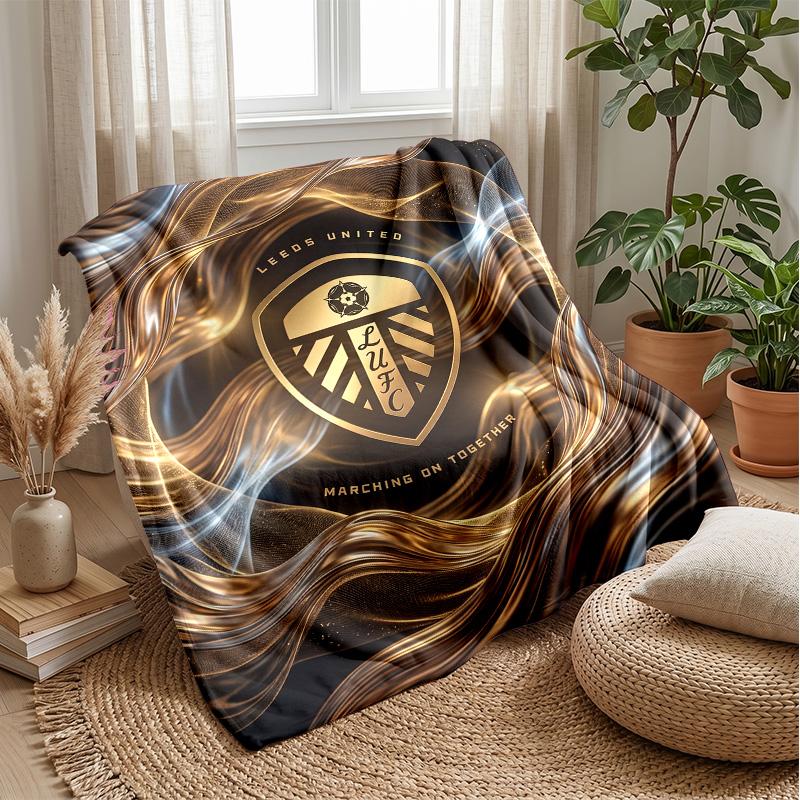 Leeds United Football Print Flannel Blanket, Soft Warm Lightweight Throw Blanket for Sofa Bed Camping