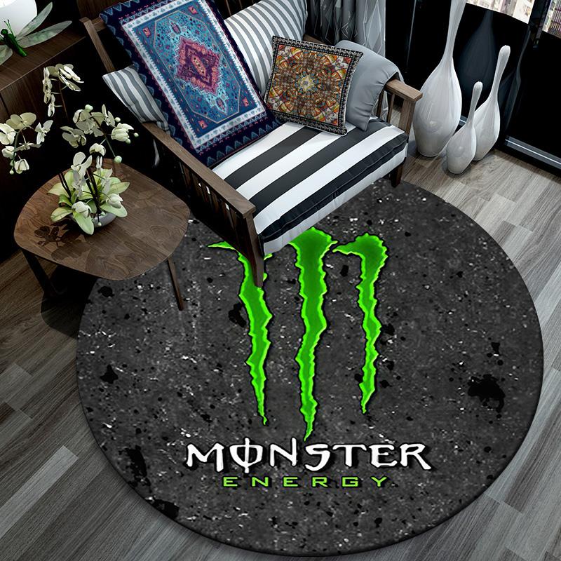 Monster Energy Round Area Rug,Carpet Rug for Living Room Bedroom Sofa Playroom Decor,Non-slip Floor Mat