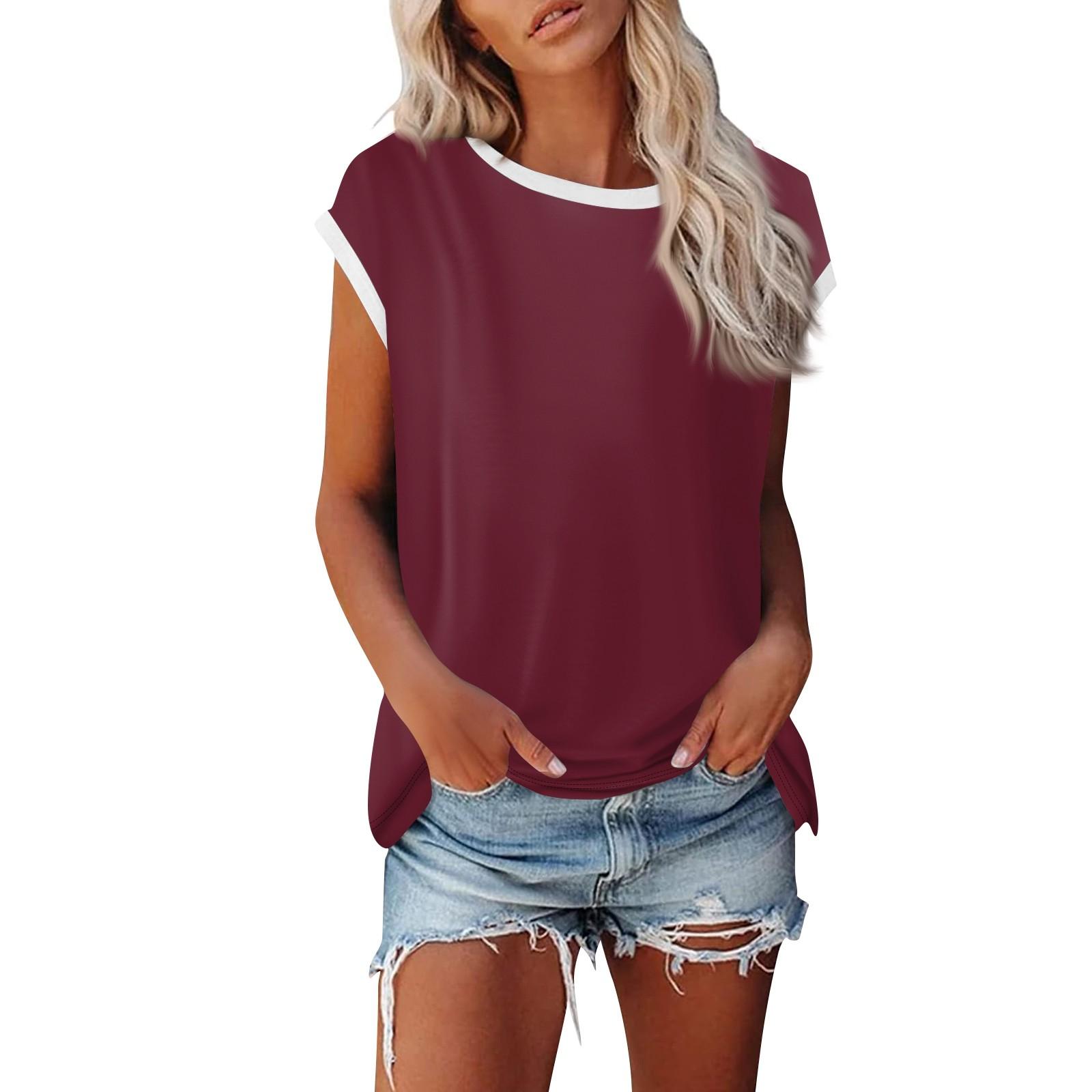 

Модная женская однотонная свободная рубашка с круглым вырезом и короткими рукавами, повседневный топ с короткими рукавами XS красный