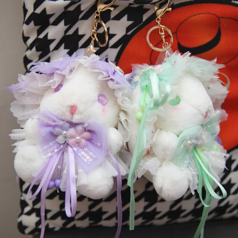 Spring Lolita Pink Rabbit Plush Doll Keychain - Cute Backpack Charm