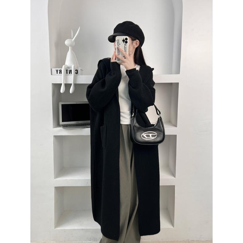 Premium long hooded knitted cardigan autumn and winter thickened lazy wind soft waxy big sweater jacket women
