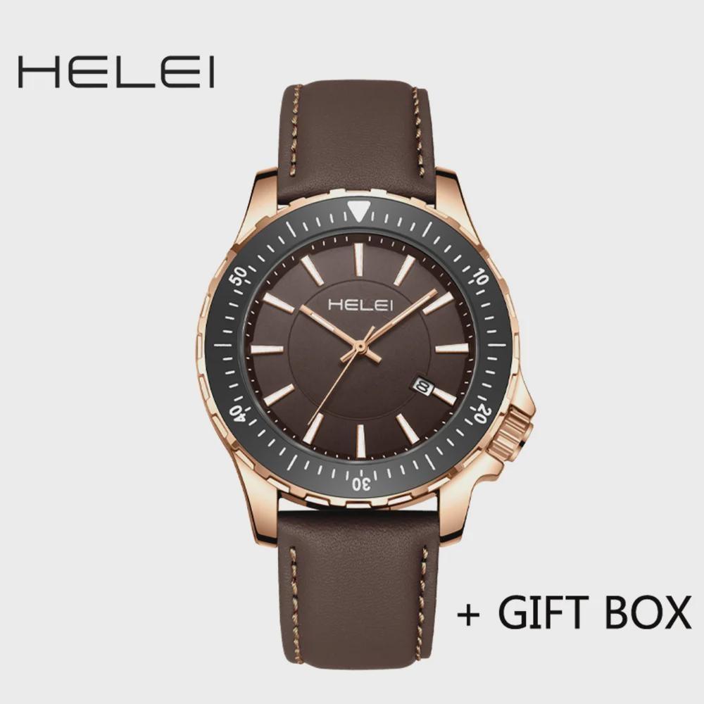 HELEI Mode Sport Quarz Uhr Datum Magnetisches Silikon Leuchtarmband Herren Leder Armbanduhr