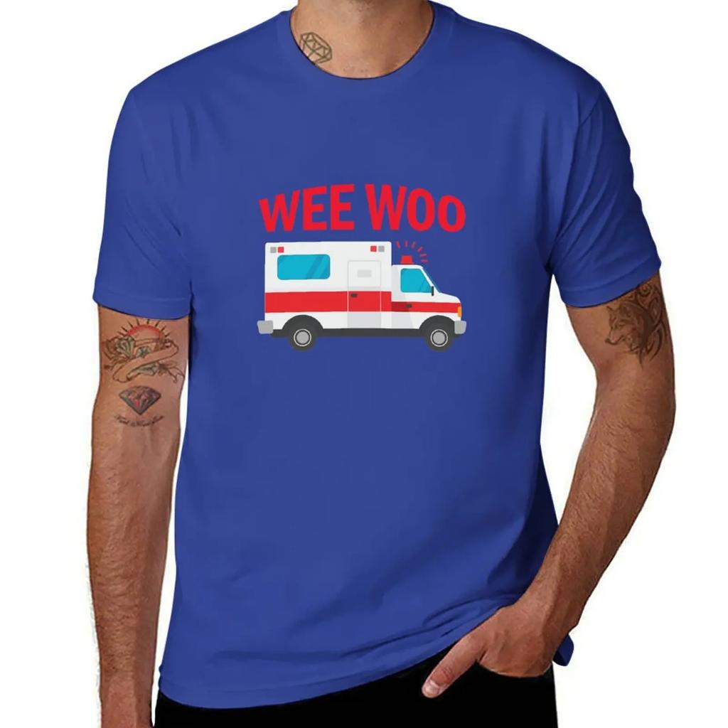 Wee Woo First Responder Funny EMT Medical Ambulance Gear T-Shirt Anime Clothes Oversized Graphic Tee Mens Funny T Shirts