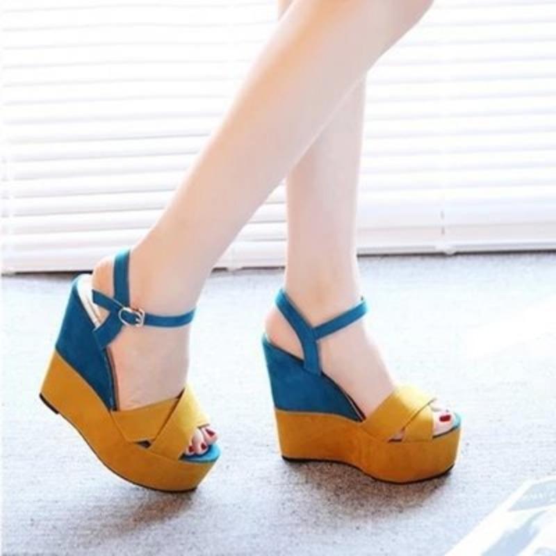 Waterproof Table Fish Mouth Word with Wedge Sandals Women's Spring and Summer New Super High Heel Women's Sandals