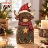 Farmhouse Holiday Gift Highland Cow Wooden Table Sign, Rustic Tiered Tray Centerpiece, 2D Flat Vintage Christmas Party Decor Tabletop Ornament