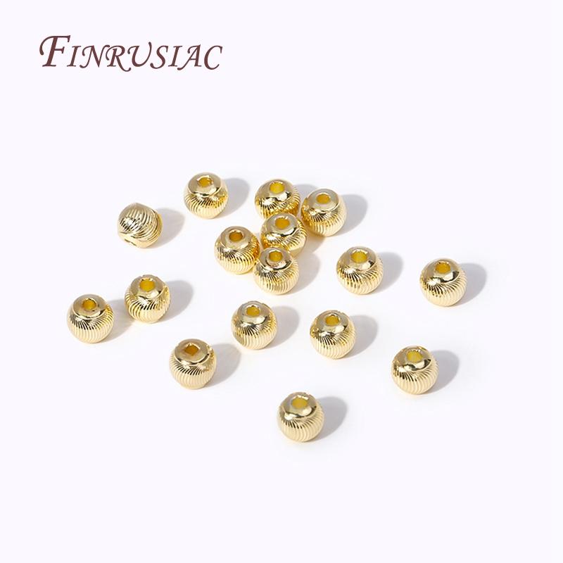 18K Gold Plated Brass Metal Round 5.5mm Ball Beads For Bracelet,Cut Pattern Gold Metal Bead For DIY Handmade Jewelry Accessories