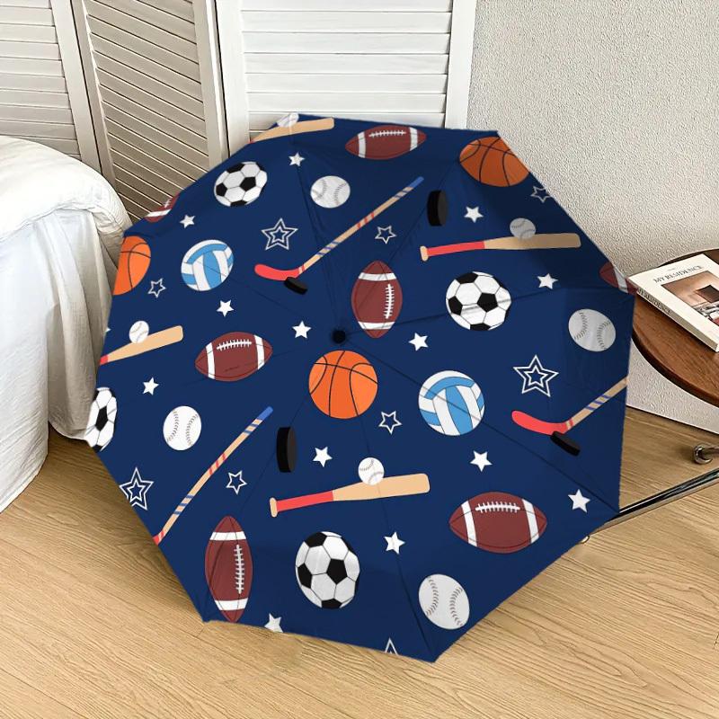 1pc Sports Balls Pattern Umbrella with Plastic Handle,Suitable for All Seasons Home Travel Outdoor UmbrellaDD1769