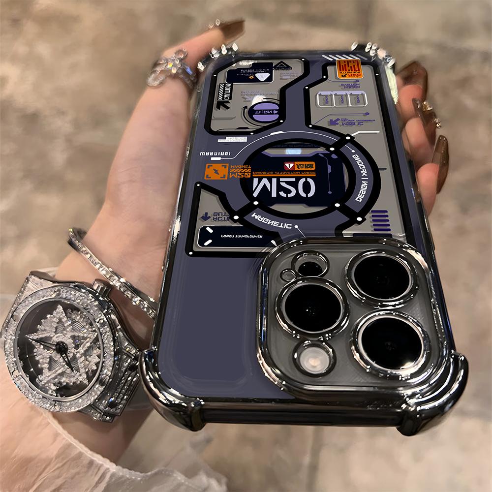 Hot New M20 Circuit Lable Plating Phone Case For iPhone 16e 16 15 14 13 12 11 Pro Max XR XSMax Plus Anti-Fall Airabag Back Cover