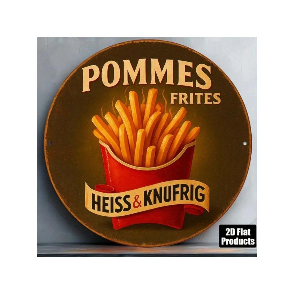 Vintage Metal Sign Pommes Frites Wall Art Decor for Cafe Bar Restaurant