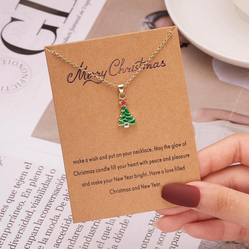 Charm Christmas Necklace for Women Men Merry Christmas Snowman Santa Claus Pendant Link Chain Necklace Xmas Jewelry Gifts