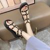 Sandals Women's New Summer Platform Roman Rivet Flat Bottom Shoes Casual Ankle Buckle Open Toe Heighten Black Sandales Zapatos