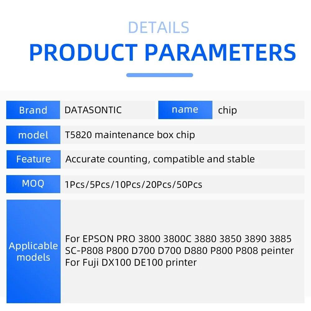 T5820 Maintenance Box Chip for Epson PRO 3800 3800C 3880 3850 3890 3885 SC-P808 D700 D880 P800 P808 For Fuji DX100 Printer