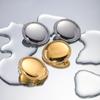 18k Gold-Plated Stainless Steel Diamond Inlaid Round Disc Earrings