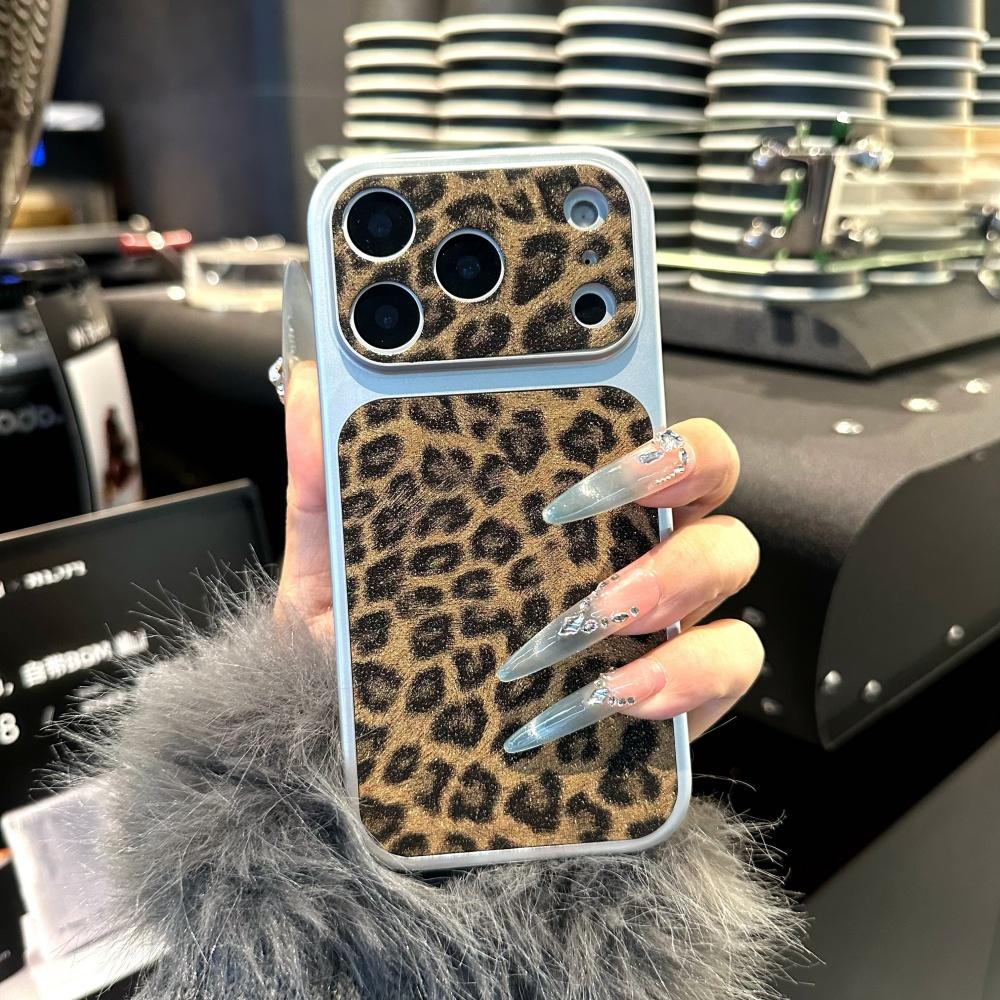 

Sexy Leather PU Leopard Print Texture Phone Case For iPhone 17 16 15 14 13 Pro Max Matte Non-Slip Full Bumper Large Window Cover iPhone17