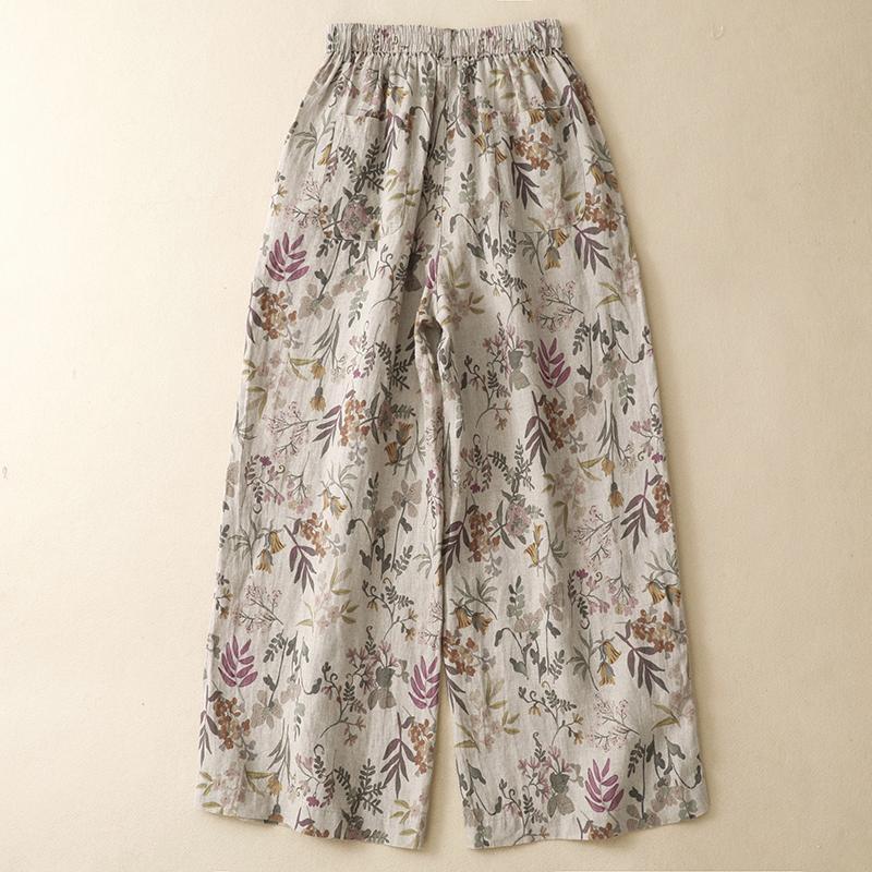 DIMANAF 2026 Summer New Plus Size Women Long Pants Cotton Linen Vintage Loose Elastic Waist Casual Lady Bottoms Print Floral