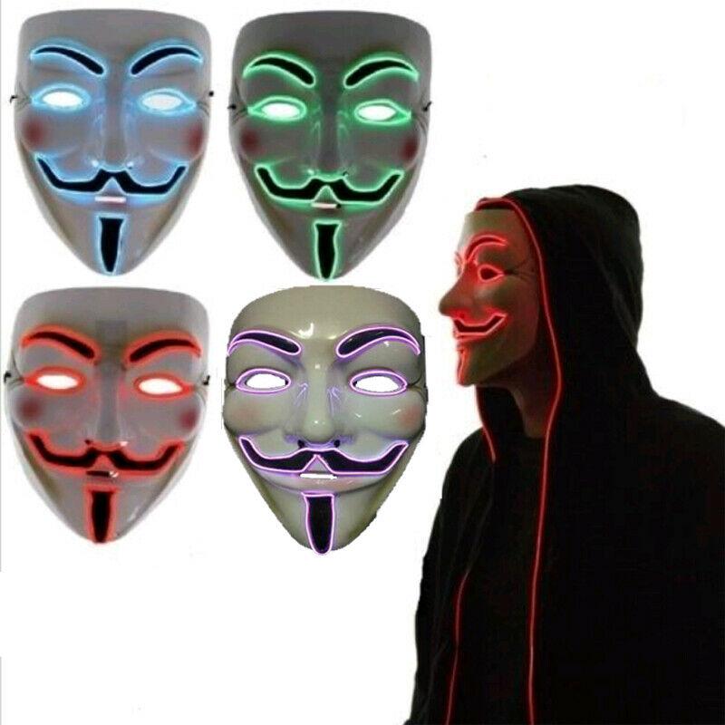 Led Light El Up Mask V For Vendetta Anonymous Guy Fawkes Costume Cosplay Props