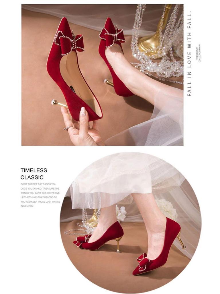 2025 Red Bridal High Heels: Autumn/Winter Women's Wedding Shoes, Chinese Style, Comfortable Xiu He Dress Shoes