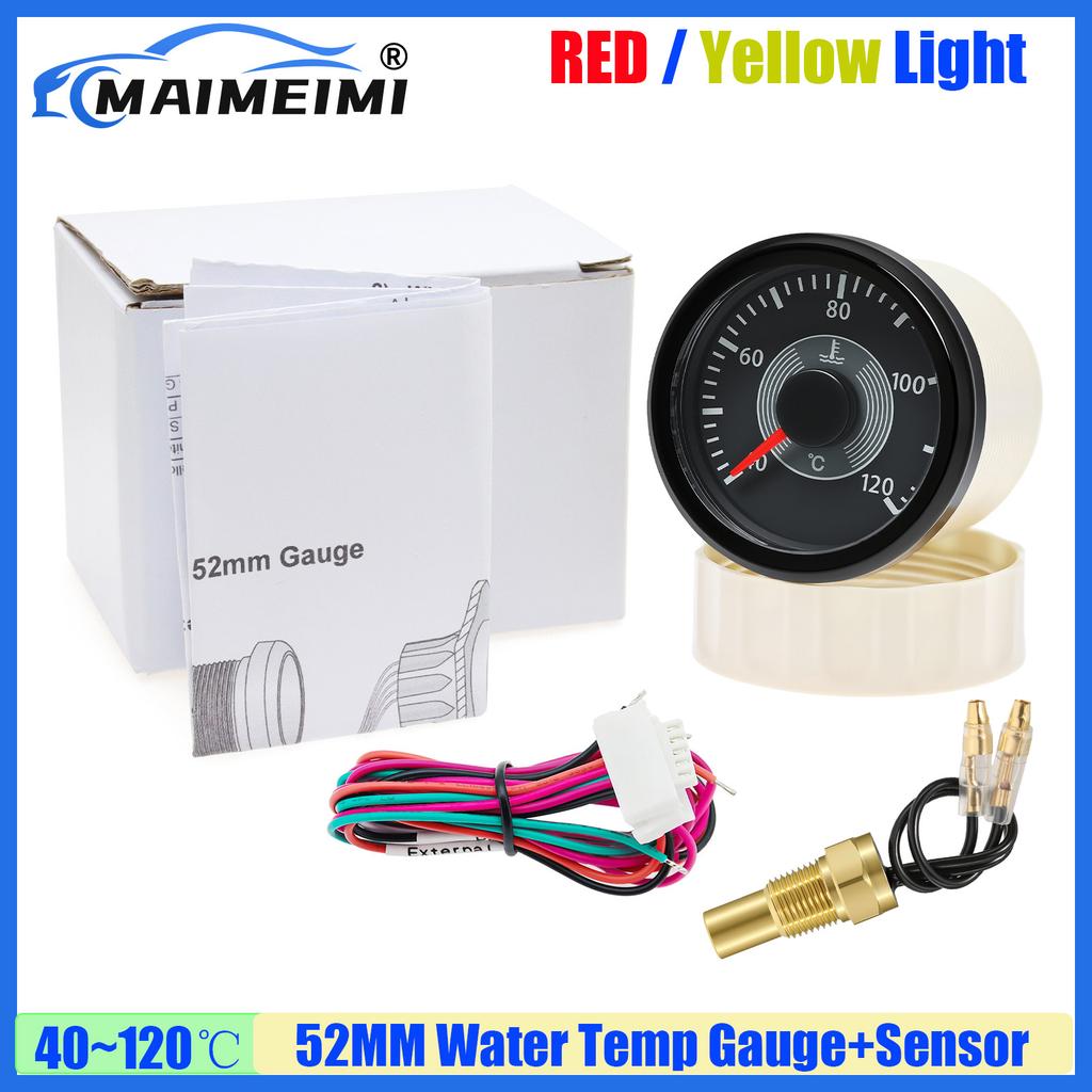 MAIMEIMI Red Yellow Light 2" 52MM Water Temperature Gauge with Temp Sensor 10MM Waterproof IP67 for Auto Car Boat Yacht 12V24V