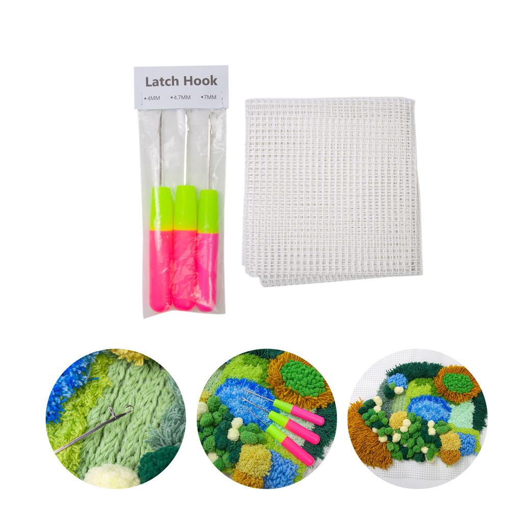 3Pcs Latching Hook Crochet Needle with Mesh Canvas for Rug Carpet Making and Art Craft Crochet Hook with Latching Hook