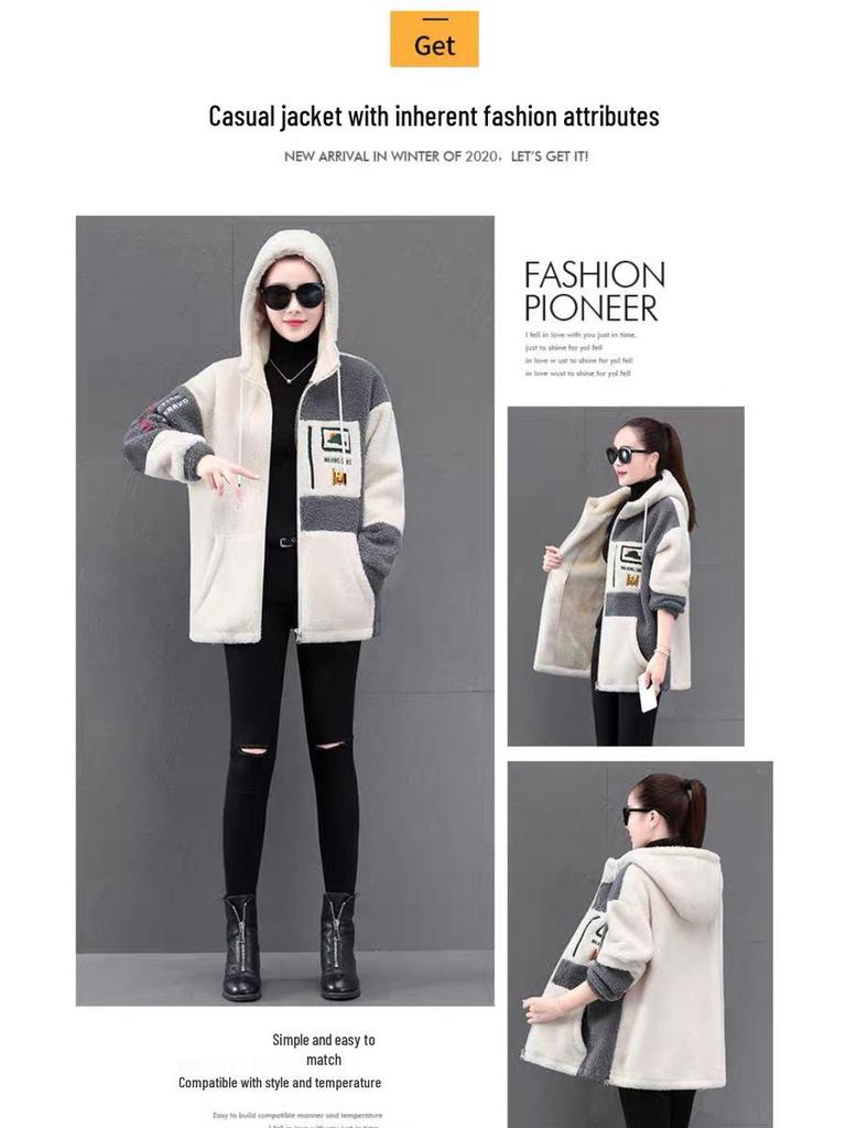 Women's 2023 Winter Korean-Style Lambswool Coat: Loose, Fleece-Lined, Thickened Cardigan Sweatshirt.