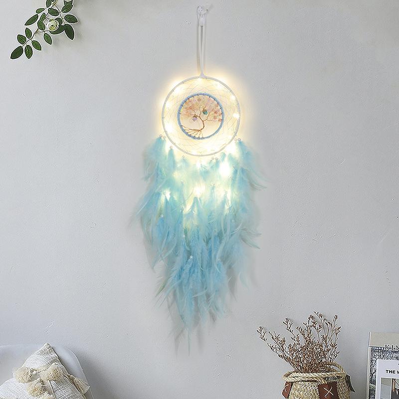 Life Tree Wind Chime Stone Hanging Ornament Fresh Girl Heart Forest Feather Pendant Bedroom Windowsill Creative Decoration