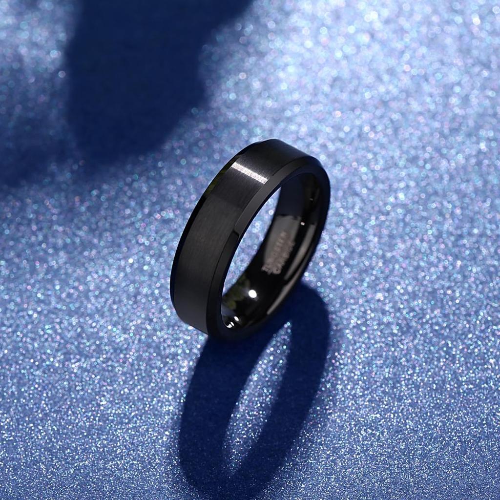 083BASE Tungsten Matte Side Black 6mm Size 15 Ring, Men's & Women's, Simple, Finish, Cut, Interior, Thick,