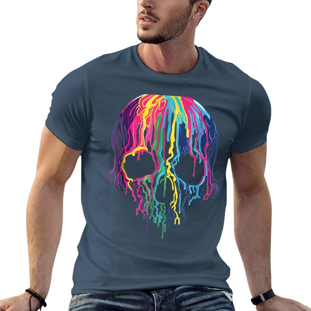 Melting Skull Dripping Colorful Skull Graphic Tee Tshirt Casual Loose Short Sleeve Tee For Unisex